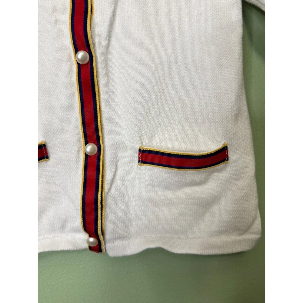 Janie and Jack Girls White‎ Cotton Cardigan Sweater Pearl Buttons Size 3 Classic